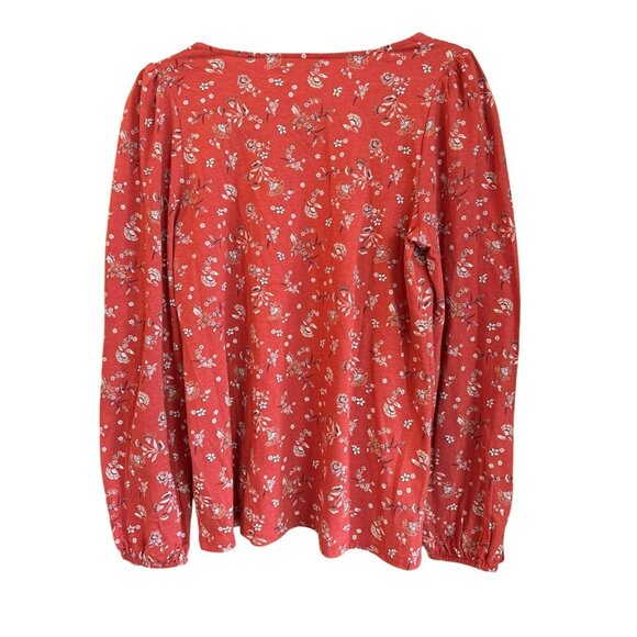Lucky Brand Floral Long Sleeve Top Size Small Long Sleeve Knit Boho Red Orange - Picture 2 of 4